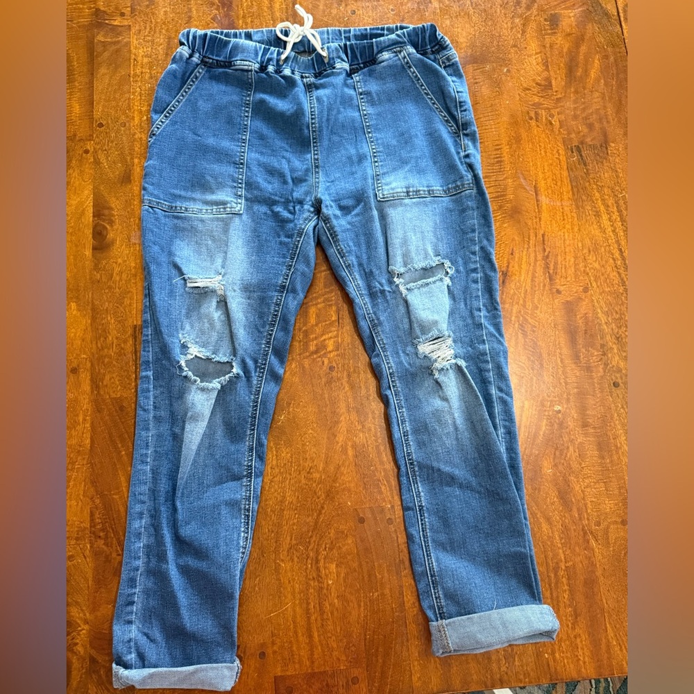 Amazon Women’s Drawstring Baggy Blue Distressed Jeans